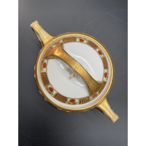 Vintage Nippon Hand Painted Sugar Bowl and Creamer Set Gold Trim Rose Design - Picture 12 of 15